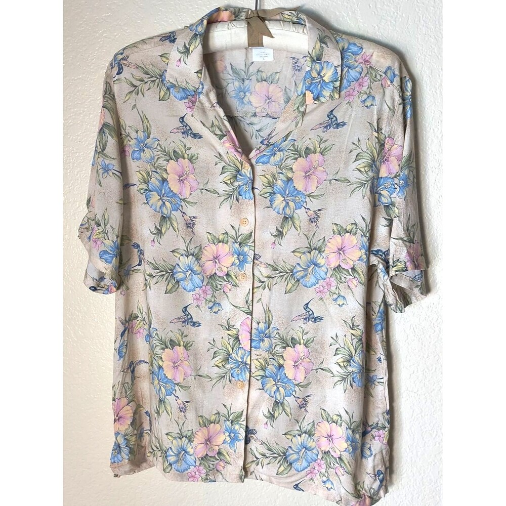 1980s Vintage Floral Button-Front Women's Top - Pink & Blue